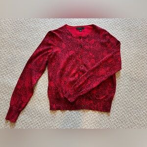 Ann Taylor “Ann” Cardigan Red Paisley Print Size M